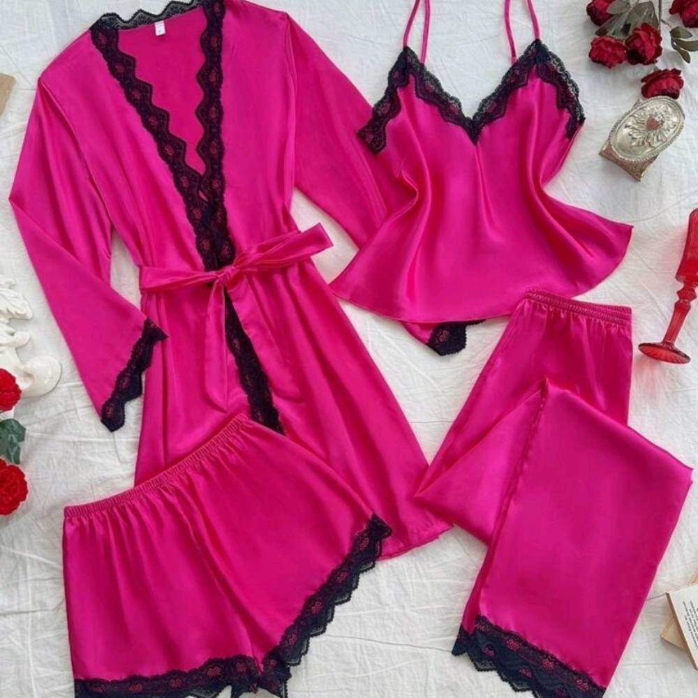 Women's Pink Lace Trim Sleepwear Set
